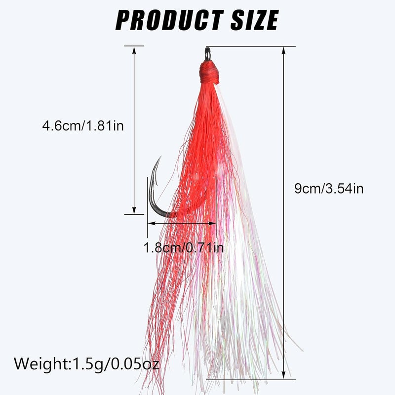 FUSIGO Bucktail Teasers Fishing Hooks Saltwater, 10pcs Fishing Teaser Lures Crystal Mylar Flash Teasers Jig Hooks for Flounder Salmon Trout Striped Sea Bass Bluefish - Image 3